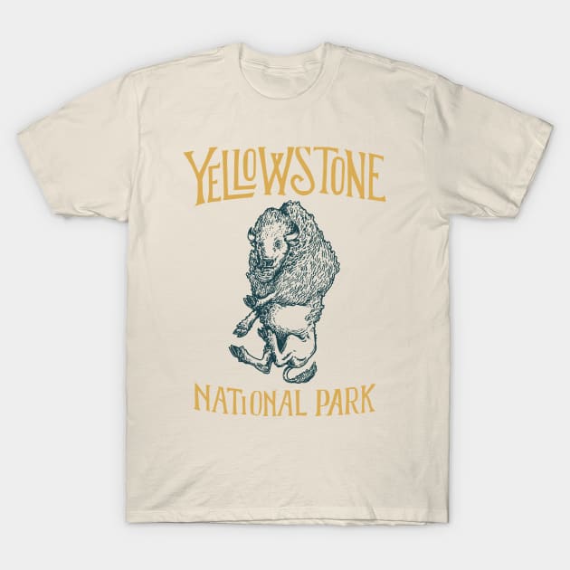 Yellowstone National Park Falling Bison T-Shirt by calebfaires